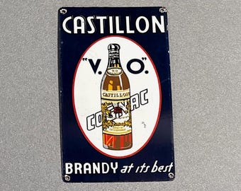 VINTAGE 12” CASTILLON  COGNAC Porcelain Sign Car Oil Gas Truck Motorcycle