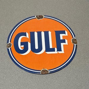 VINTAGE 12” GULF GASOLINE Porcelain Sign Car Oil Truck - Etsy