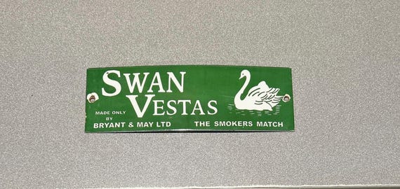 英国 SWAN VESTAS Bryant & May 琺瑯 看板 マッチ VINTAGE 12” SWAN VESTAS Matches Swan Porcelain Sign Gas Oil Car