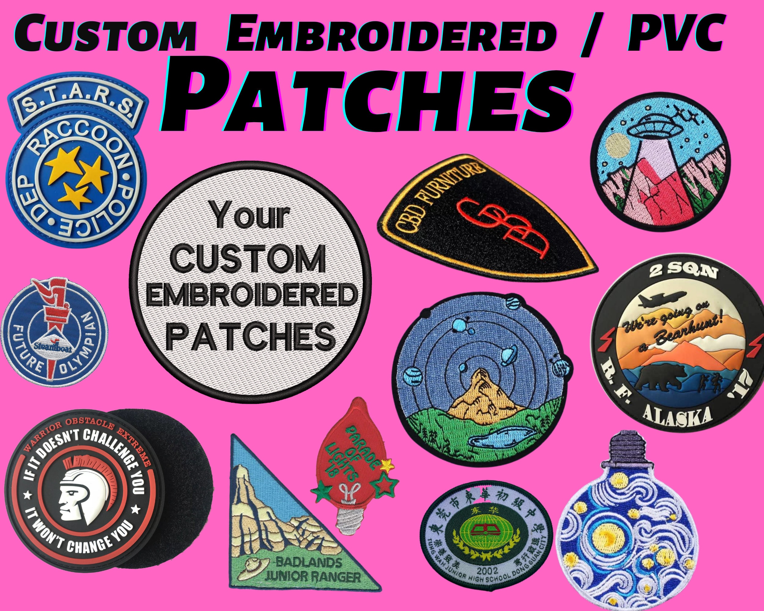 100pcs Embroidered Custom Patches Iron On Sew On VELCRO 