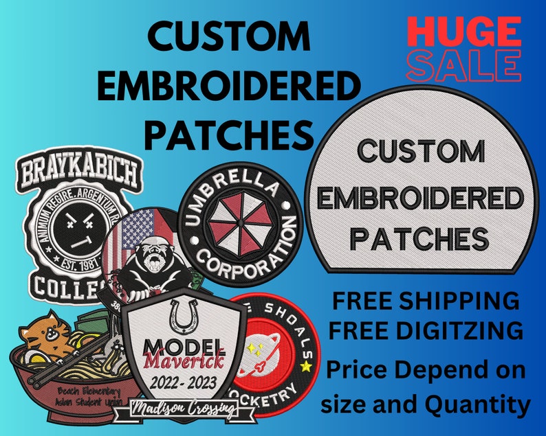 custom embroidery patches , Custom logo Patches , Custom Iron On Patches ,Custom VELCRO Hook & Loop Patches ,Custom Sew on Patches image 1