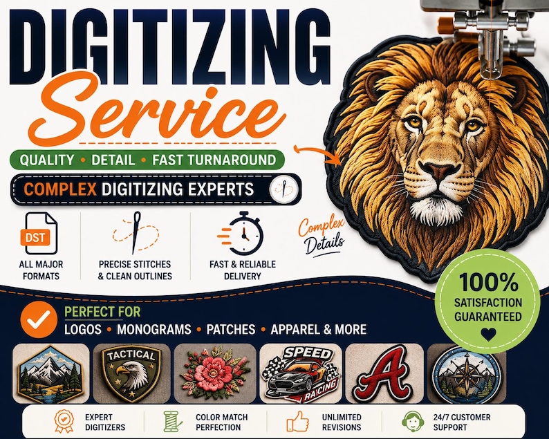 Professional Embroidery Digitizing Service | Custom Logo Digitizing DST PES JEF Embroidery Files PatchDigitizing Bild 1
