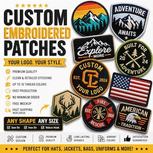 Custom Embroidered Patches, Personalized Logo, Iron On, Sew On, Velcro Badge