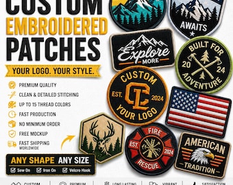 Custom Embroidered Patches, Personalized Logo, Iron On, Sew On, Velcro Badge