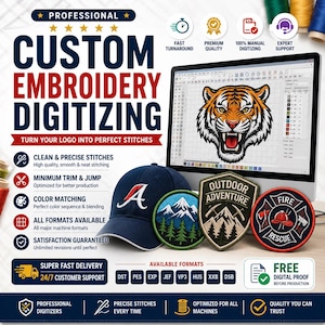 Logo Digitizing for Embroidery | Custom Embroidery Digitizing Service | DST PES EXP Files | Same Day Delivery