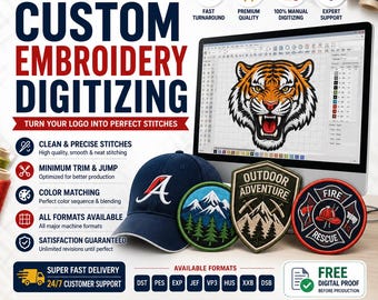 Logo Digitizing for Embroidery | Custom Embroidery Digitizing Service | DST PES EXP Files | Same Day Delivery