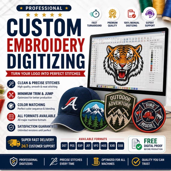 Logo Digitizing for Embroidery | Custom Embroidery Digitizing Service | DST PES EXP Files | Same Day Delivery