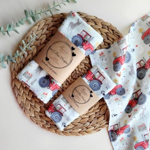 Tractor Farm Muslin, 100% Cotton Muslin  Square Blanket, Farm Baby Shower Gift, Mini Muslin, Large Muslin, Swaddle, Newborn Animal Gift