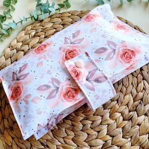 Rose Nappy Wallet, Peach Floral Nappy Wallet, Baby Changing set, Wet bag, Girly nappy wallet wet bag, Newborn wet bag, baby changing mat