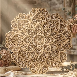 Laser Cut Mandala Flower SVG Template: 3D Layered Vector File