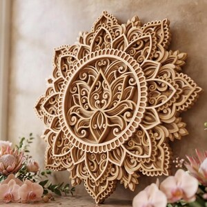 Laser cut Lotus Mandala Multilayer SVG template - Lotus flower 3D Layered Vector cutting file for, Cricut, Glowforge, dxf, ai, eps, dwg, cdr Bild 2