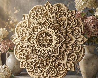Multilayer mandala SVG template - 3D Layered Vector cutting file for Laser cut, Cricut, Glowforge - dxf, ai, eps, dwg, cdr digital template