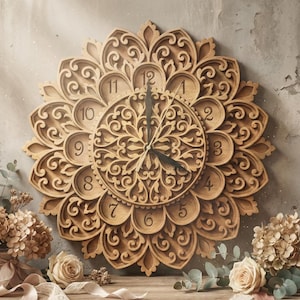 Layered Mandala Clock SVG Template: Laser Cut Wall Decor (Digital Download)