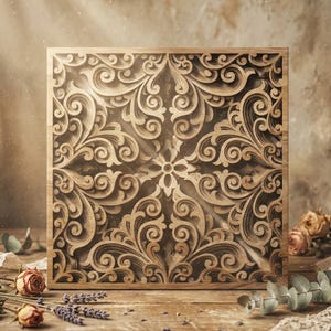 Multilayer mandala square panel SVG template - 3D Layered Vector cutting file Laser cut, Cricut, Glowforge, CNC router - dxf, ai, eps, dwg
