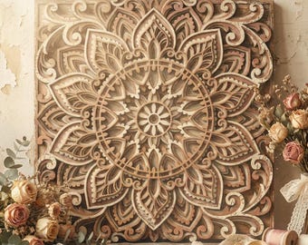 Multilayer mandala square panel SVG template - 3D Layered Vector cutting file Laser cut, Cricut, Glowforge, CNC router - dxf, ai, eps, dwg
