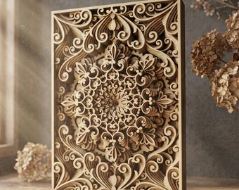 Multilayer mandala panel SVG template - 3D Layered Vector cutting file for Laser cut, Cricut, Glowforge, CNC router - dxf, ai, eps, dwg, cdr