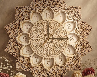 Mandala Clock SVG Template: Layered Laser Cut Wall Decor (Digital Download)