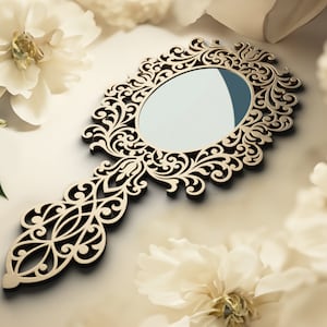 Laser cut ornate frame template - svg, dxf - Hand held princess mirror Vector Cutting File, OBJ, STL 3d file Ornamental vintage design