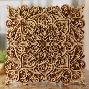 Multilayer square panel SVG template - 3D Layered Mandala Vector cutting file Laser cut, Decorative panel, Glowforge  - dxf, ai, eps, dwg