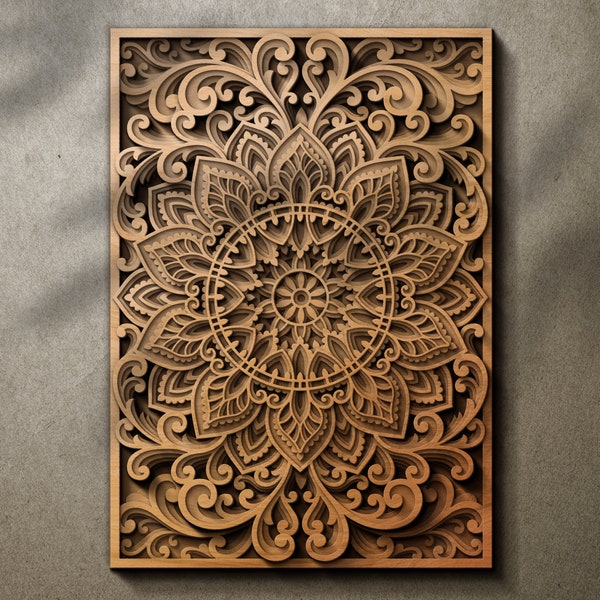 Laser cut multilayer mandala panel SVG template - 3D Layered Vector cutting file for Cricut, Glowforge, CNC router - dxf, ai, eps, dwg, cdr