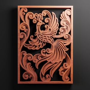 Phoenix Laser cut Multilayer panel template - 3D Layered Vector cutting file, Cricut, Glowforge, CNC router - svg, dxf, ai, eps, dwg, cdr