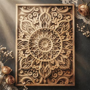 Laser cut multilayer mandala panel SVG template - 3D Layered Vector cutting file for Cricut, Glowforge, CNC router - dxf, ai, eps, dwg, cdr