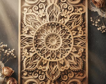 Laser cut multilayer mandala panel SVG template - 3D Layered Vector cutting file for Cricut, Glowforge, CNC router - dxf, ai, eps, dwg, cdr