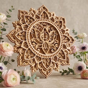 Laser cut Lotus Mandala Multilayer SVG template - Lotus flower 3D Layered Vector cutting file for, Cricut, Glowforge, dxf, ai, eps, dwg, cdr Bild 11