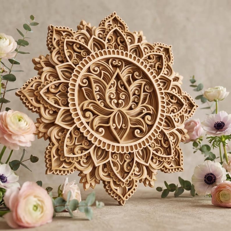 Laser cut Lotus Mandala Multilayer SVG template - Lotus flower 3D Layered Vector cutting file for, Cricut, Glowforge, dxf, ai, eps, dwg, cdr Bild 11