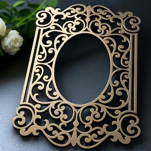 Laser cut frame template, Ornate oval photo frame - svg, dxf, dwg, eps, cdr Vector Cutting File, Ornate vintage design, Cricut cut file