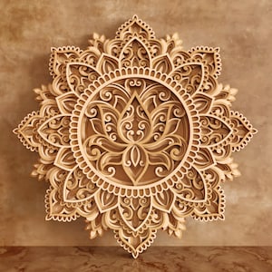Laser cut Lotus Mandala Multilayer SVG template - Lotus flower 3D Layered Vector cutting file for, Cricut, Glowforge, dxf, ai, eps, dwg, cdr