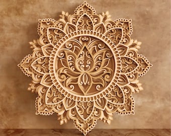 Laser cut Lotus Mandala Multilayer SVG template - Lotus flower 3D Layered Vector cutting file for, Cricut, Glowforge, dxf, ai, eps, dwg, cdr