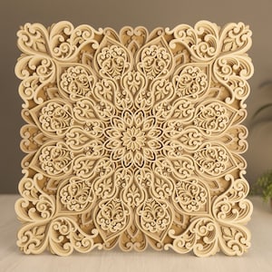 Multilayer square panel SVG template - 3D Layered Mandala Vector cutting file Laser cut, Cricut, Glowforge, CNC router - dxf, ai, eps, dwg