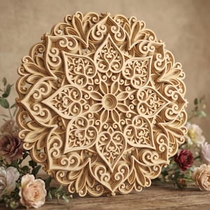Laser Cut Mandala Flower SVG Template: Multilayer 3D Layered Vector File