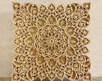 Multilayer mandala square panel SVG template - 3D Layered Vector cutting file Laser cut, Cricut, Glowforge, CNC router - dxf, ai, eps, dwg