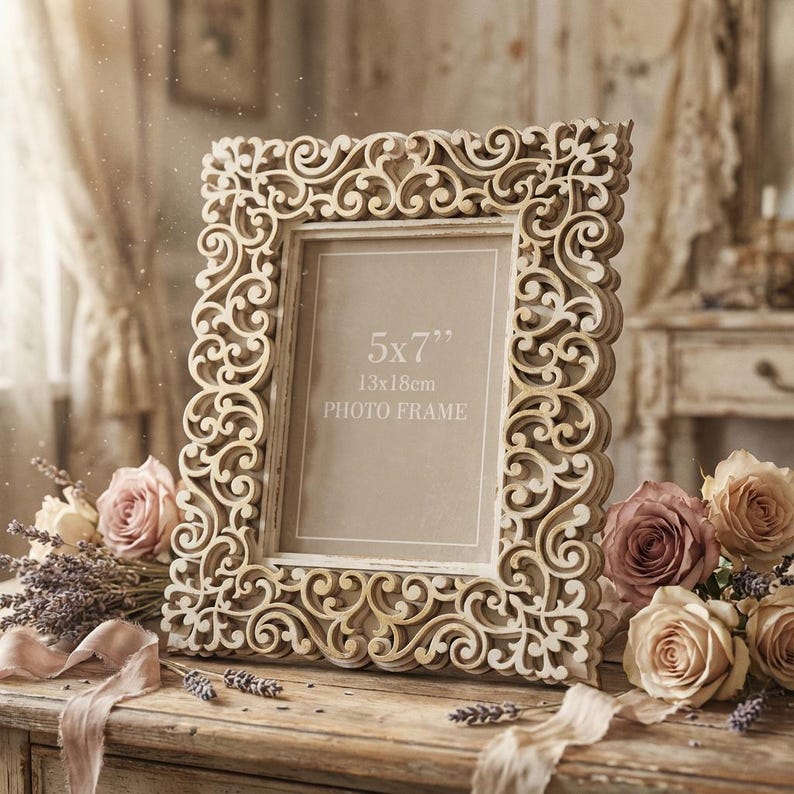 Laser Cut Photo Frame template - multilayer Picture Frame - Cricut template Layered svg dxf ai eps Laser cut file Ornate wedding photo frame immagine 1