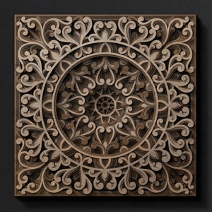 Multilayer mandala square panel SVG template - 3D Layered Vector cutting file Laser cut, Cricut, Glowforge, CNC router - dxf, ai, eps, dwg