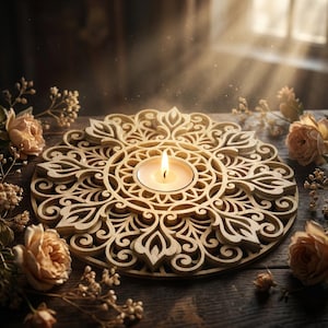 Laser Cut Mandala Candle Holder: Layered Decor Template (SVG, PDF, DXF)