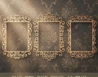 Ornate frame SVG, Laser cut invitation, Victorian mirror frame, Cricut cut file, Silhouette DXF Cutting File,  Instant Download