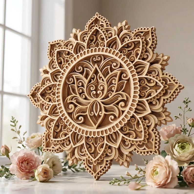 Laser cut Lotus Mandala Multilayer SVG template - Lotus flower 3D Layered Vector cutting file for, Cricut, Glowforge, dxf, ai, eps, dwg, cdr Bild 10