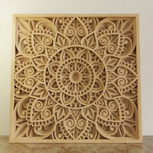 Multilayer mandala square panel SVG template - 3D Layered Vector cutting file Laser cut, Cricut, Glowforge, CNC router - dxf, ai, eps, dwg