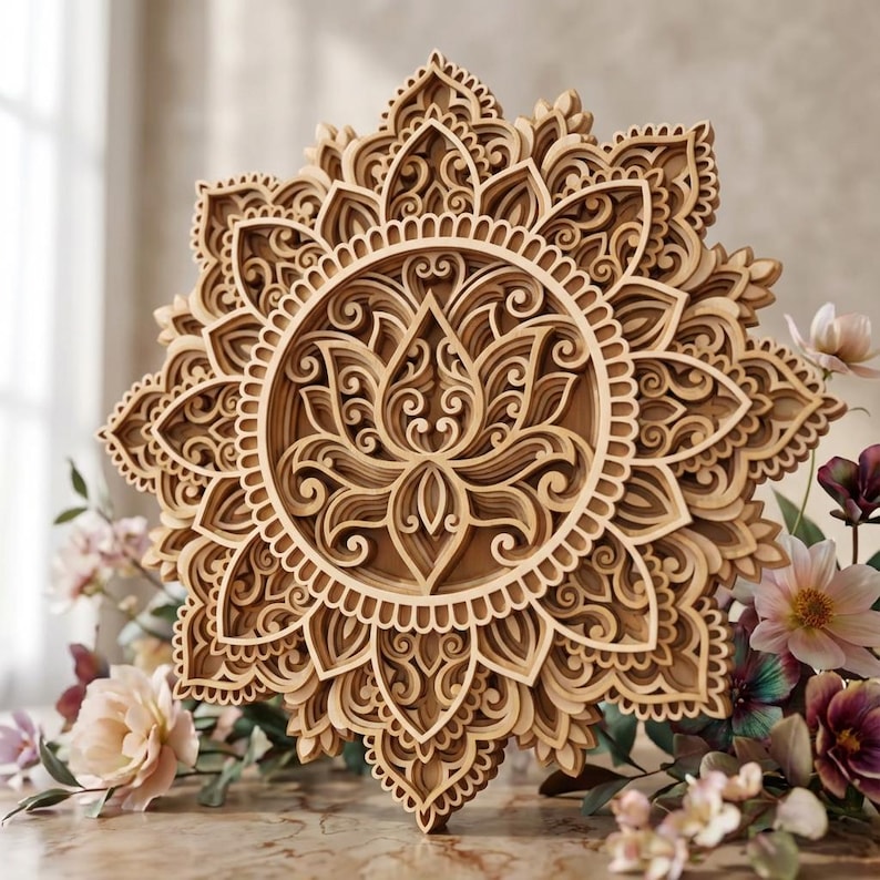Laser cut Lotus Mandala Multilayer SVG template - Lotus flower 3D Layered Vector cutting file for, Cricut, Glowforge, dxf, ai, eps, dwg, cdr Bild 9