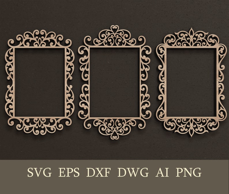 Ornate frame SVG, Laser cut invitation, Victorian mirror frame, Cricut cut file, Silhouette DXF Cutting File, Instant Download image 1