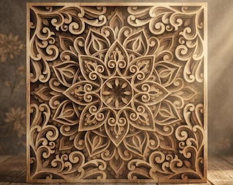 Multilayer mandala square panel SVG template - 3D Layered Vector cutting file Laser cut, Cricut, Glowforge, CNC router - dxf, ai, eps, dwg