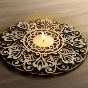 Laser cut mandala candle holder, Layered mandala decor, Candle holder template, Vector svg, ai, eps, pdf, dwg, dxf, cdr Cutting File