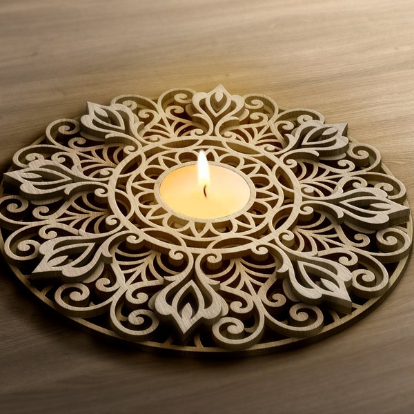 Laser cut mandala candle holder, Layered mandala decor, Candle holder template, Vector svg, ai, eps, pdf, dwg, dxf, cdr Cutting File