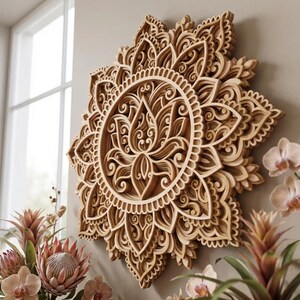 Laser cut Lotus Mandala Multilayer SVG template - Lotus flower 3D Layered Vector cutting file for, Cricut, Glowforge, dxf, ai, eps, dwg, cdr Bild 4