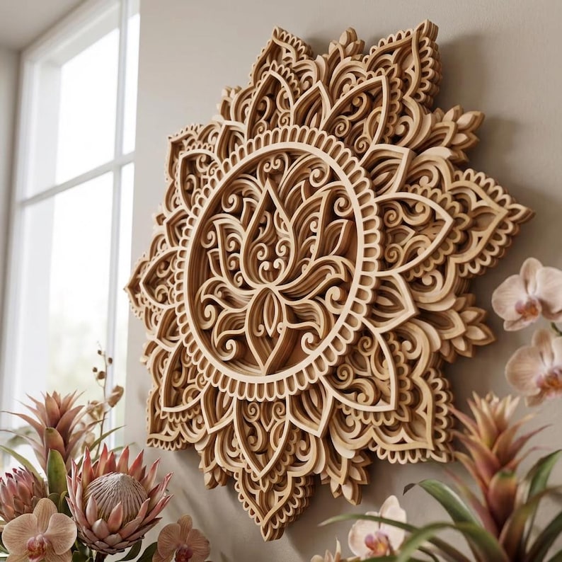 Laser cut Lotus Mandala Multilayer SVG template - Lotus flower 3D Layered Vector cutting file for, Cricut, Glowforge, dxf, ai, eps, dwg, cdr Bild 4