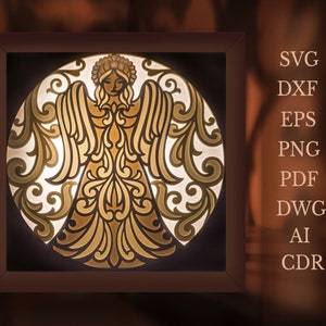 SVG Angel shadow box template - Square Paper Cut Light Box Template - Christmas 3d Layered shadowbox paper cut design - svg dxf png ai eps