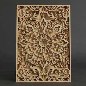 Laser cut multilayer mandala panel SVG template - 3D Layered Vector cutting file for Cricut, Glowforge, CNC router - dxf, ai, eps, dwg, cdr